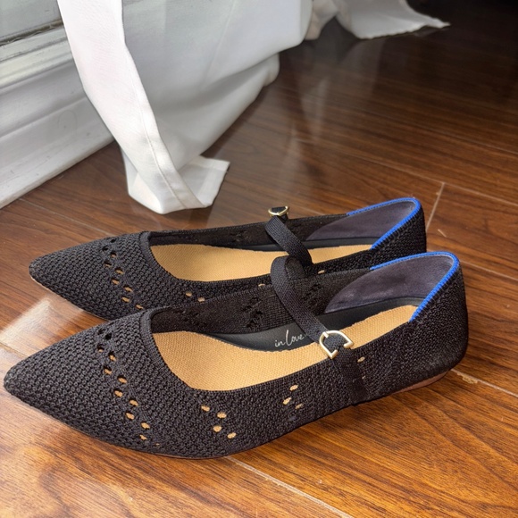 Rothy's The Point Mary Jane II Pointed Toe Flats in Black Crochet - Picture 6 of 8